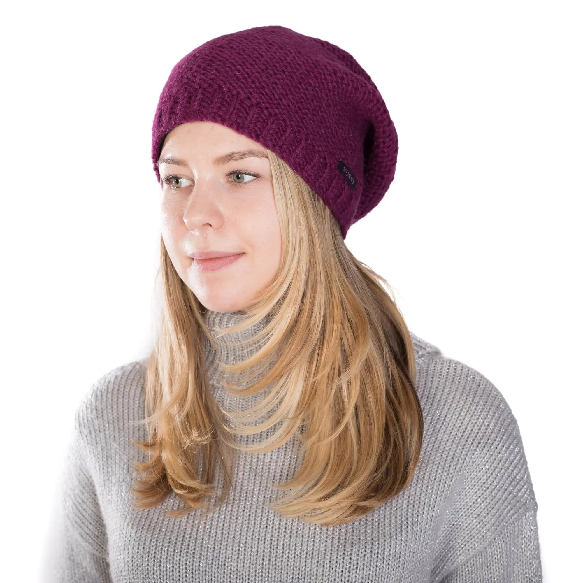Nijens lange Beanie Mütze Wolle Schurwolle Gestrickt Nepal Winter warmes Accessoires