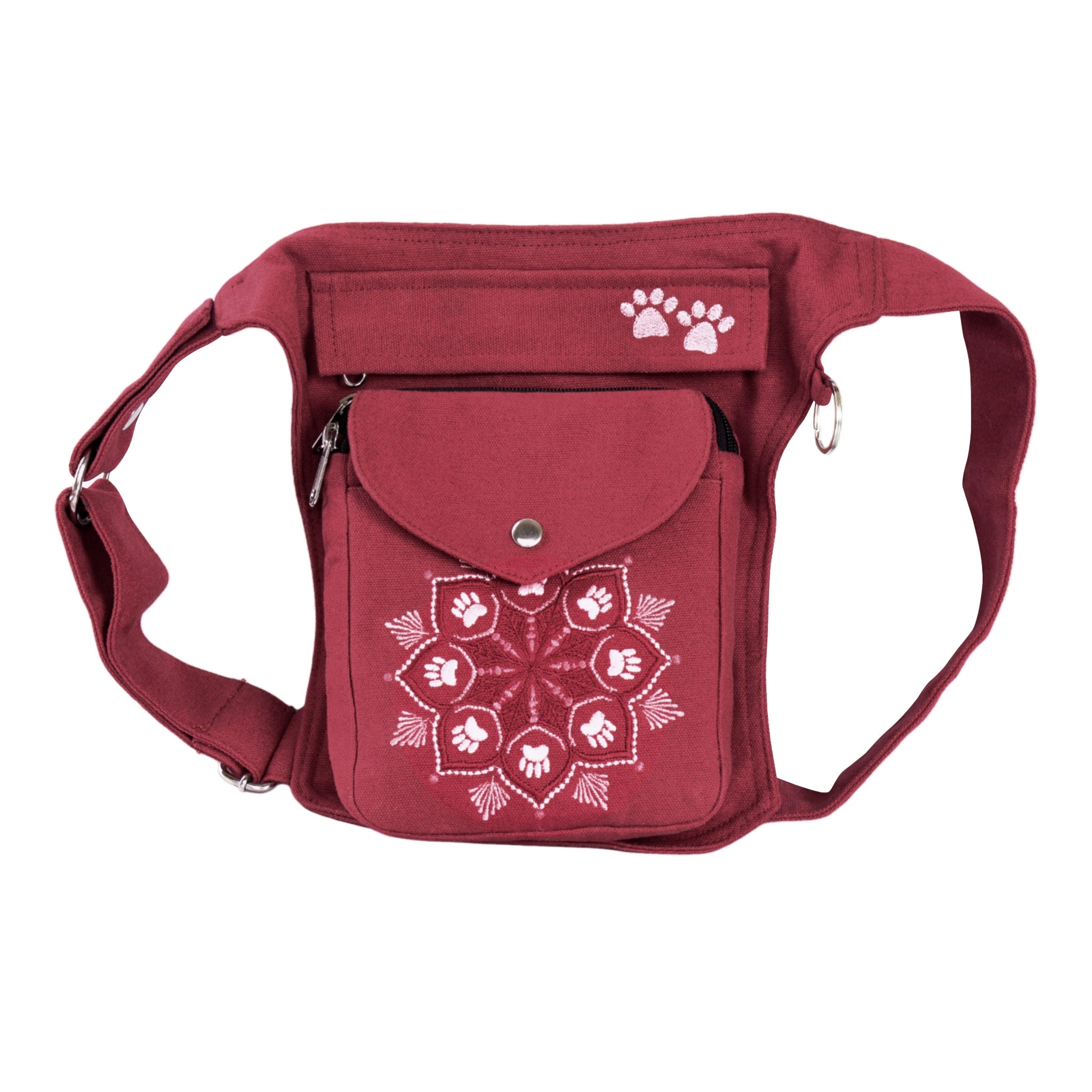 fahrradtaschen stoff Gassi-Tasche Stoff mit Pfoten Mandala-Stickerei Rot