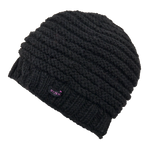 Rippenmütze, handgestrickte Wollmütze aus 100 % Schurwolle, Schwarz. Rund gestrickt mit viel Volumen. 