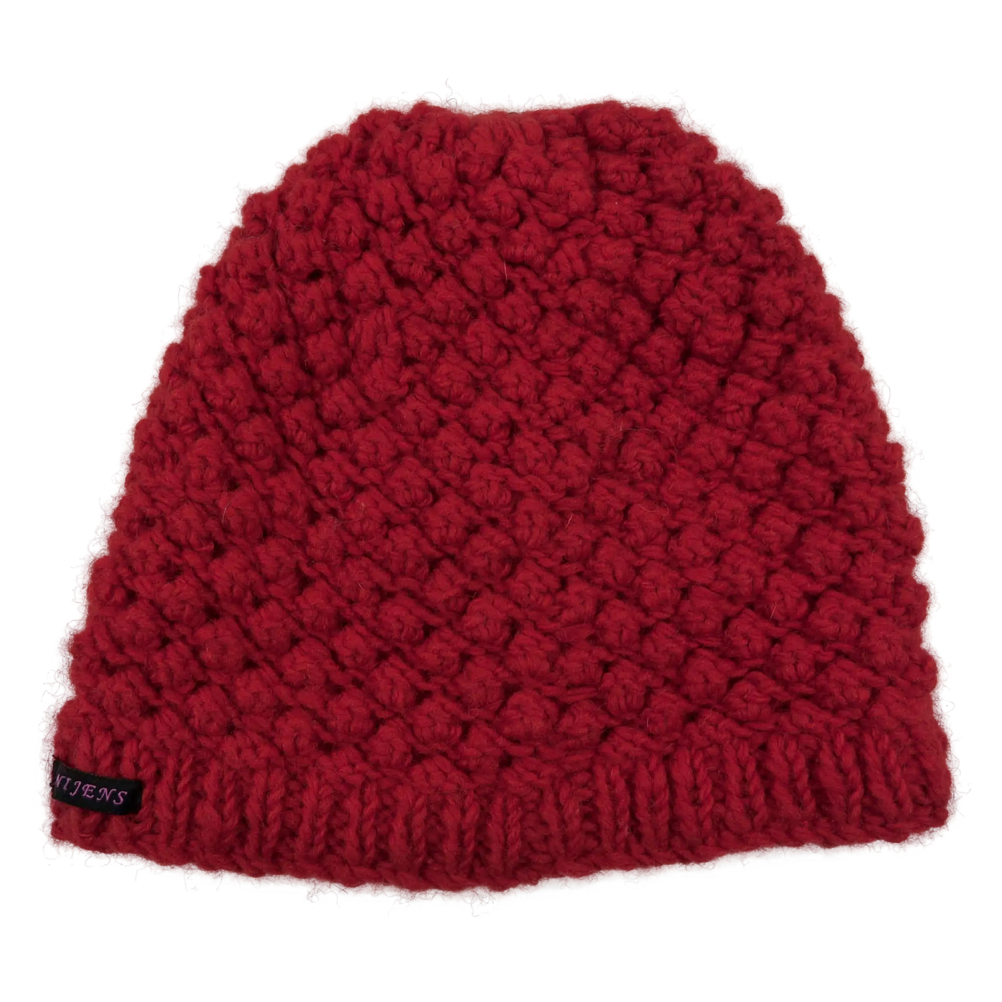 Handgestrickte Long Beanie Mütze, Wollmütze aus Schurwolle, Rot.