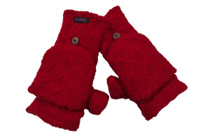Handschuhe, Fäustlinge aus Schurwolle Rot mit Strickmuster können in halblangen Fingerhandschuh umgewandelt werden.