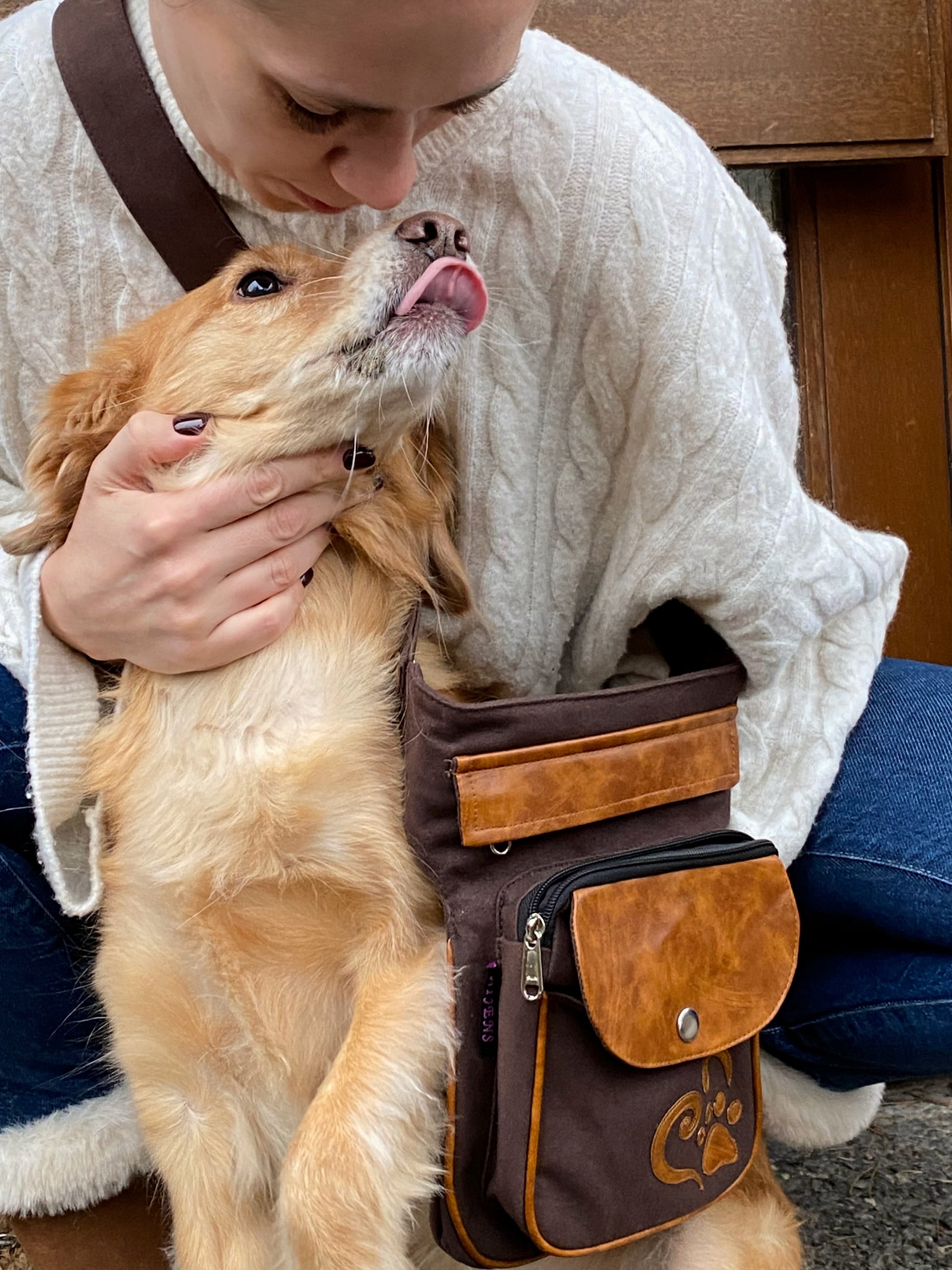 Gassi-Tasche Wasserabweisende mit veganem Leder Braun für Hund