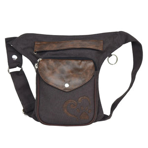 Nijens Gassi-Tasche Canvas-Stoff Charcoal-Braun mit Pfote&Herz fĂŒr Hund