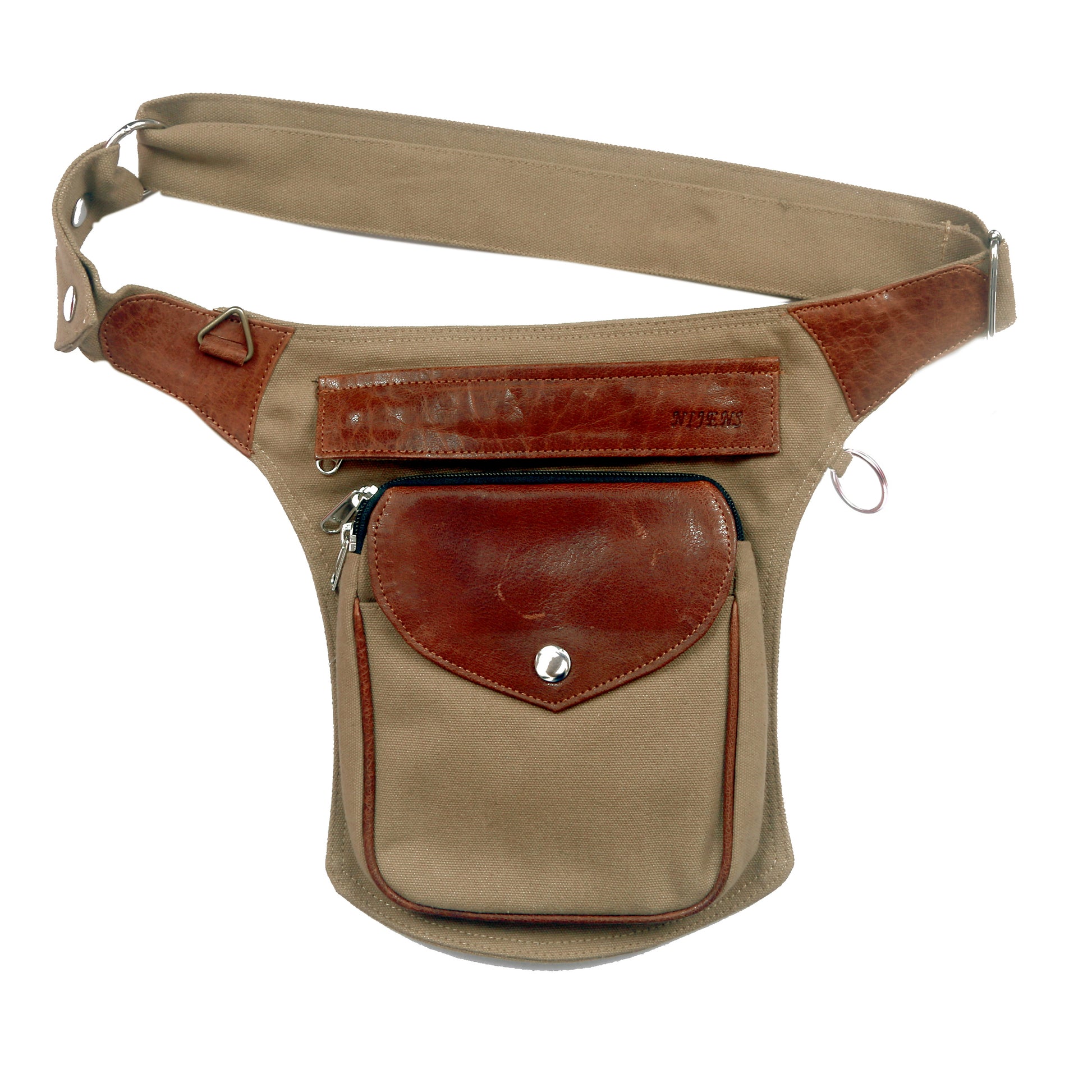 Gassi-Tasche Leder Brandy, Canvas Sand