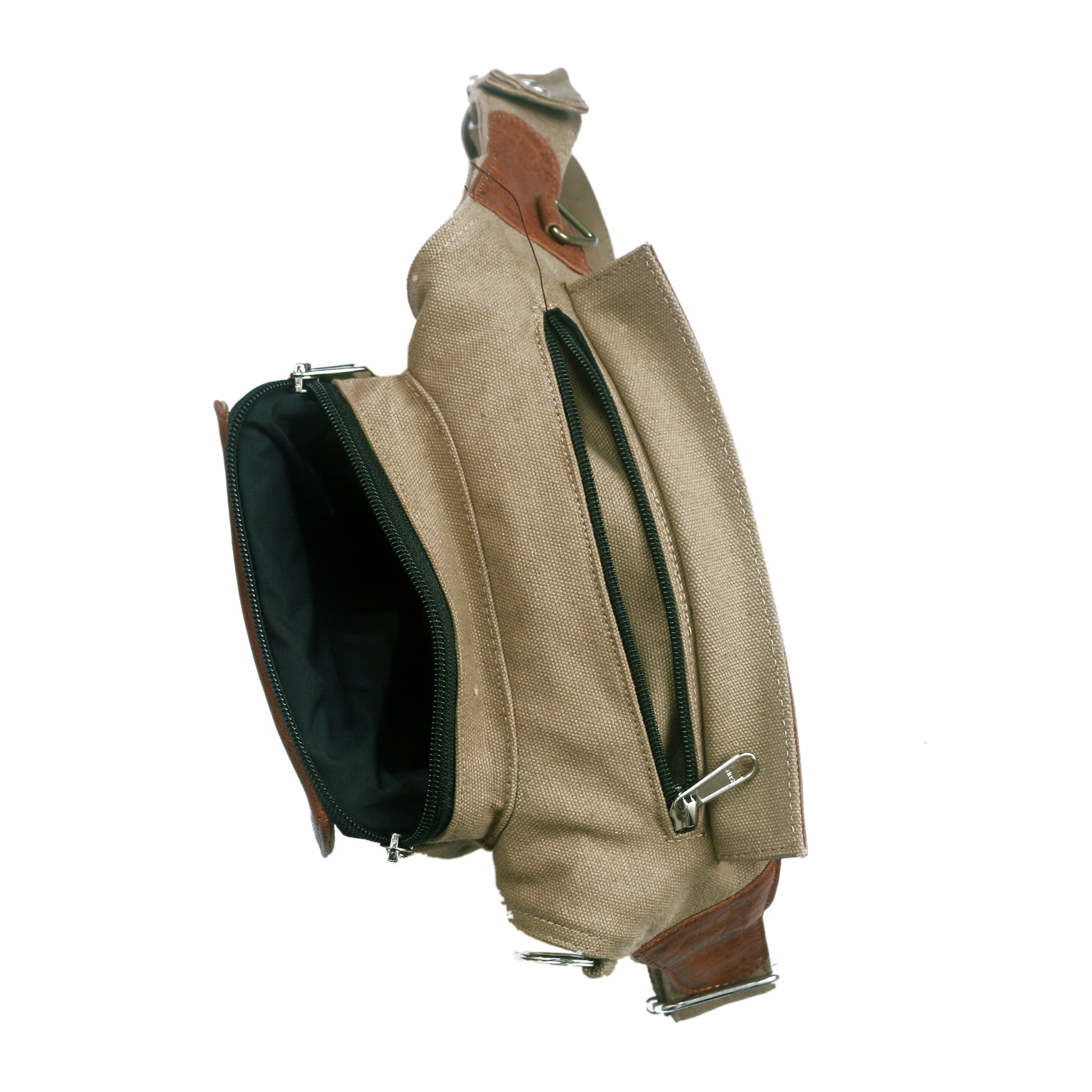 Bauchtasche Leder Brandy, Canvas Sand