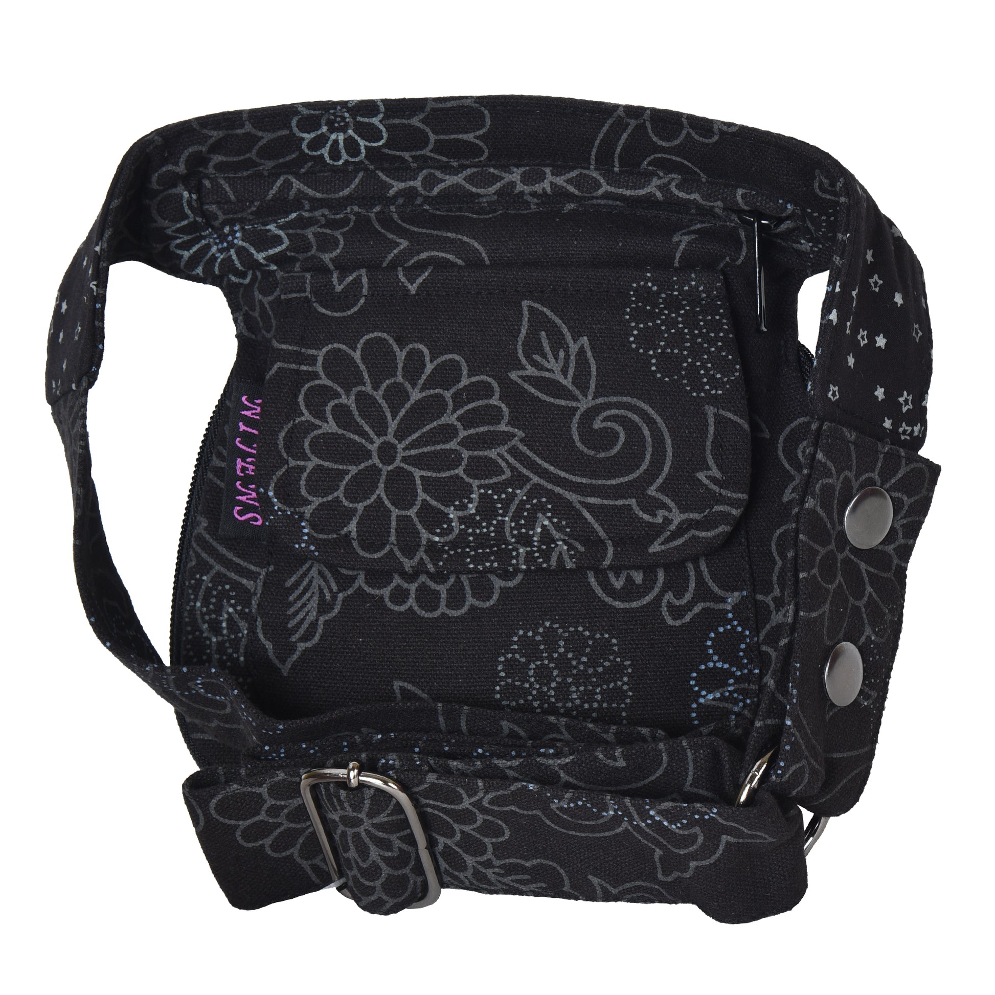 Wendbare Bauchtasche Stoff Schwarz mit Blumenmuster - Nijens