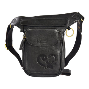 Gassi-Tasche Leder Schwarz mit Pfote§Herz - Gürteltasche S-XXXL