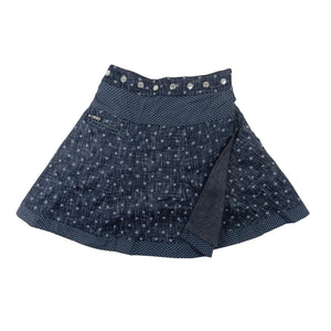 Ein wundervoll schwingender Wenderock, Wickelrock, Winterrock aus Baumwolle in Nachtblau - Nijens Shop