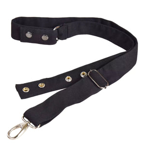 Tragegurt inkl. Verlängerungsgurt für Bauchtasche sowie Crossbodybag aus Baumwollstoff, Schwarz.