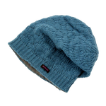 Long Beanie Mütze Handgestrickte aus Schurwolle Hellblau gefüttert mit Fleece. 
