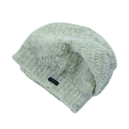 Long Beanie Mütze Handgestrickte aus Schurwolle Weiß, Grau. Innenfutter Fleece.