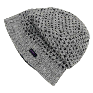Long Beanie Mütze, Wollmütze mit zweifarbigem Strickmuster – Hellgrau, Schwarz – aus Schurwolle. Innenfutter Fleece.