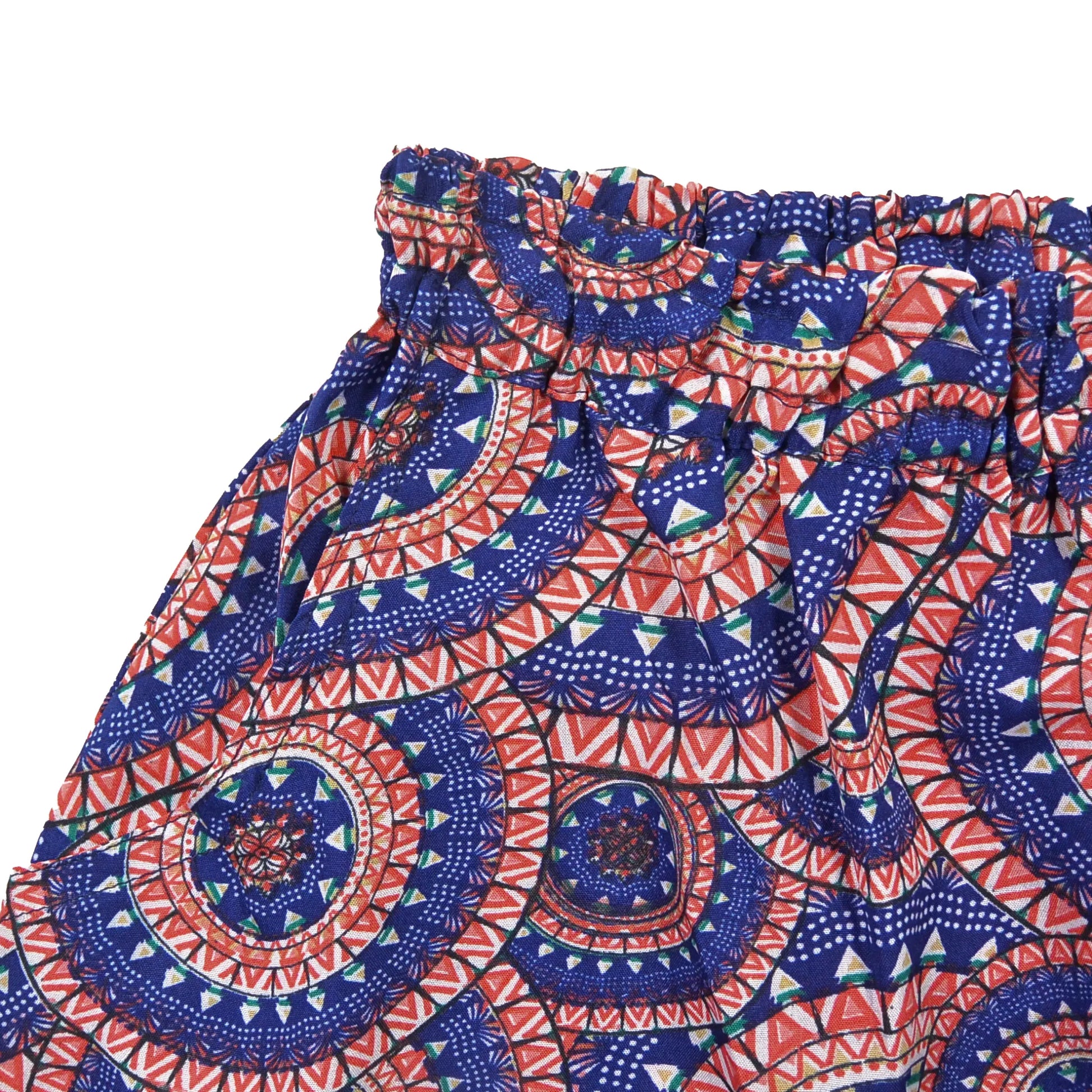 Hose aus Polyester, blau, rotem Muster mit elastischen Bund und Kordelzug am Saum mit zwei Eingrifftaschen