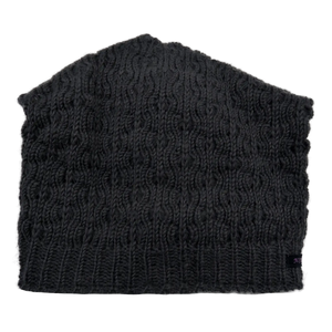 Long Beanie Mütze aus Schurwolle Dunkelgrau mit Strickmuster.