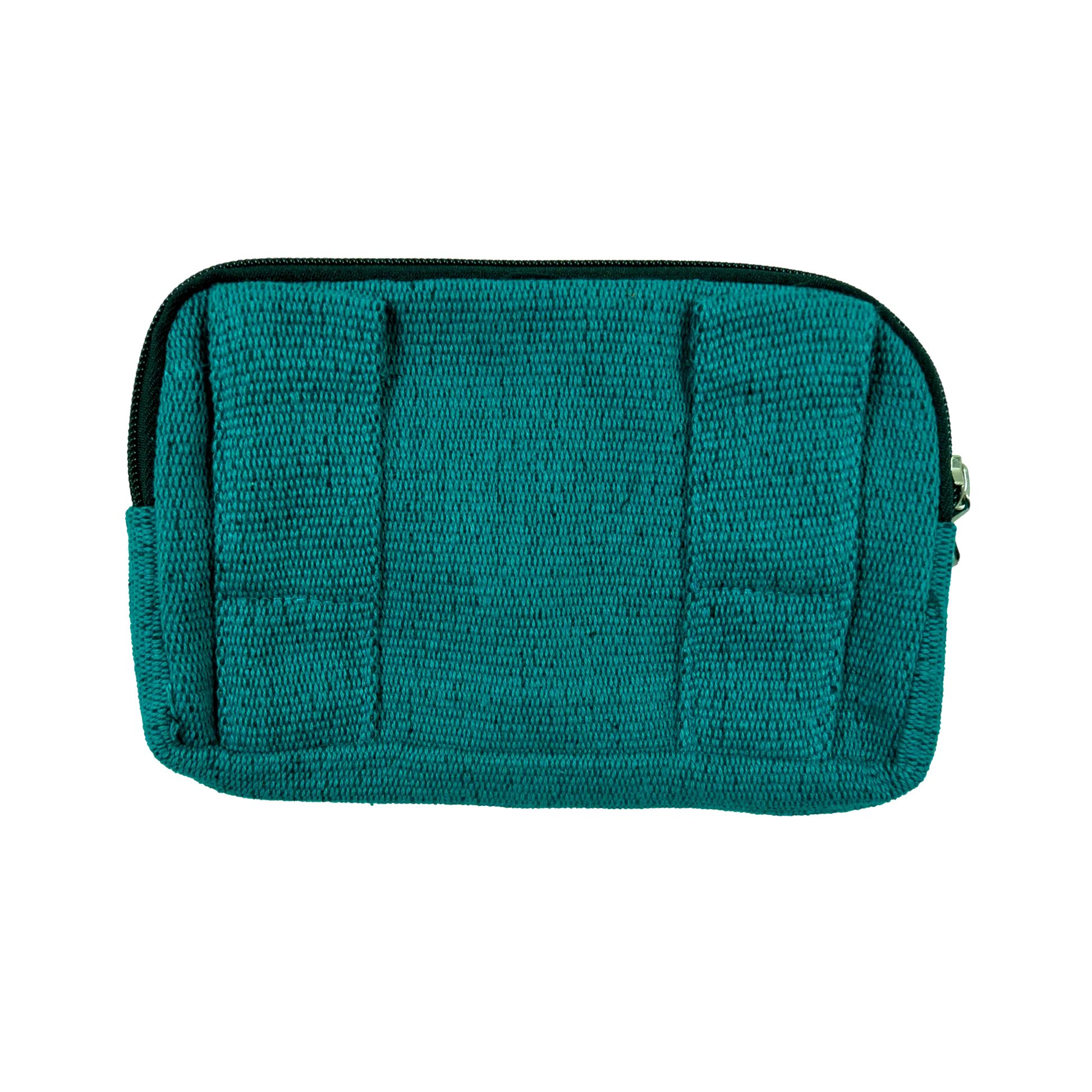Beuteltsche aus Canvas Türkis. Die Tasche besitzt Reisverschlussfächer und ein Einsteckfach vorne und kann mit zwei Gürtelschlaufen auf der Rückseite an jeden Gürtel angebracht werden.