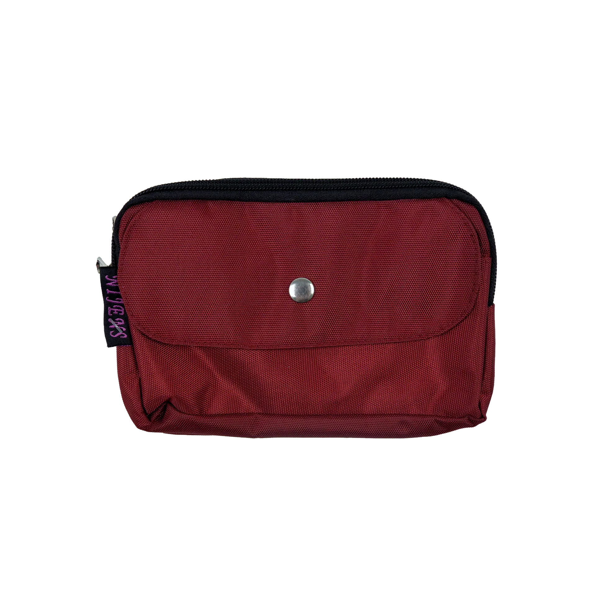 Beuteltasche aus wasserabweisendem Stoff, rot. Die Tasche besitzt Reisverschlussfächer und ein Einsteckfach vorne.