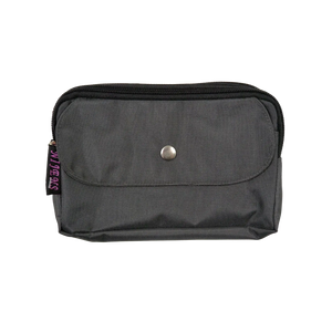 Beuteltasche aus wasserabweisendem Stoff Anthrazit. Die Tasche besitzt Reisverschlussfächer und ein Einsteckfach vorne.