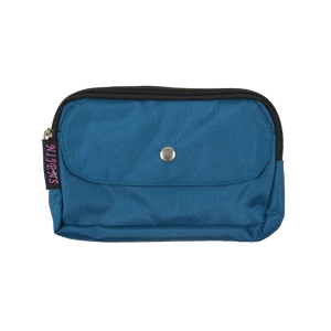 Beuteltasche aus wasserabweisendem Stoff türkis. Die Tasche besitzt Reisverschlussfächer und ein Einsteckfach vorne.