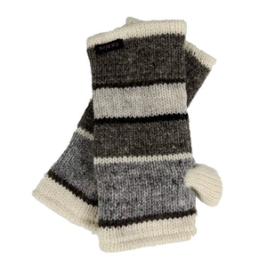 Nijens Pulswärmer aus Schurwolle in Grau und Weiß – fingerlose Strickhandschuhe mit Daumen