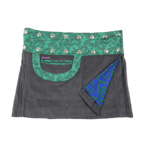 Winterrock Minirock Wenderock Corduroy Grau-Grün