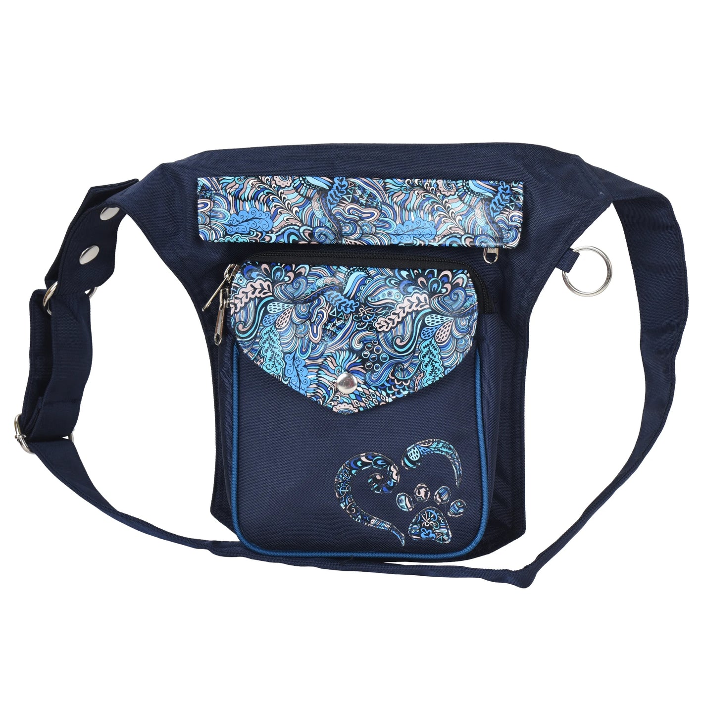 Wasserabweisende Gassi-Tasche mit Paisley Saphirblau