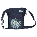 Bauchtasche aus Stoff mit Pfoten-Mandala Stickerei in Blau