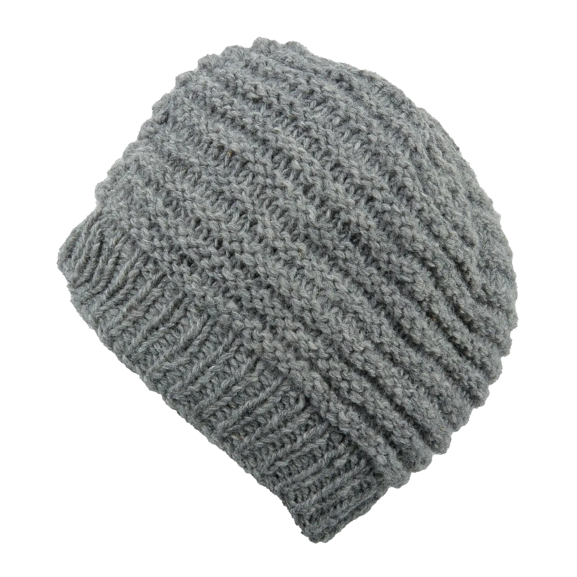 Rippenmütze, handgestrickte Wollmütze aus 100 % Schurwolle Grau. Rund gestrickt mit viel Volumen. 