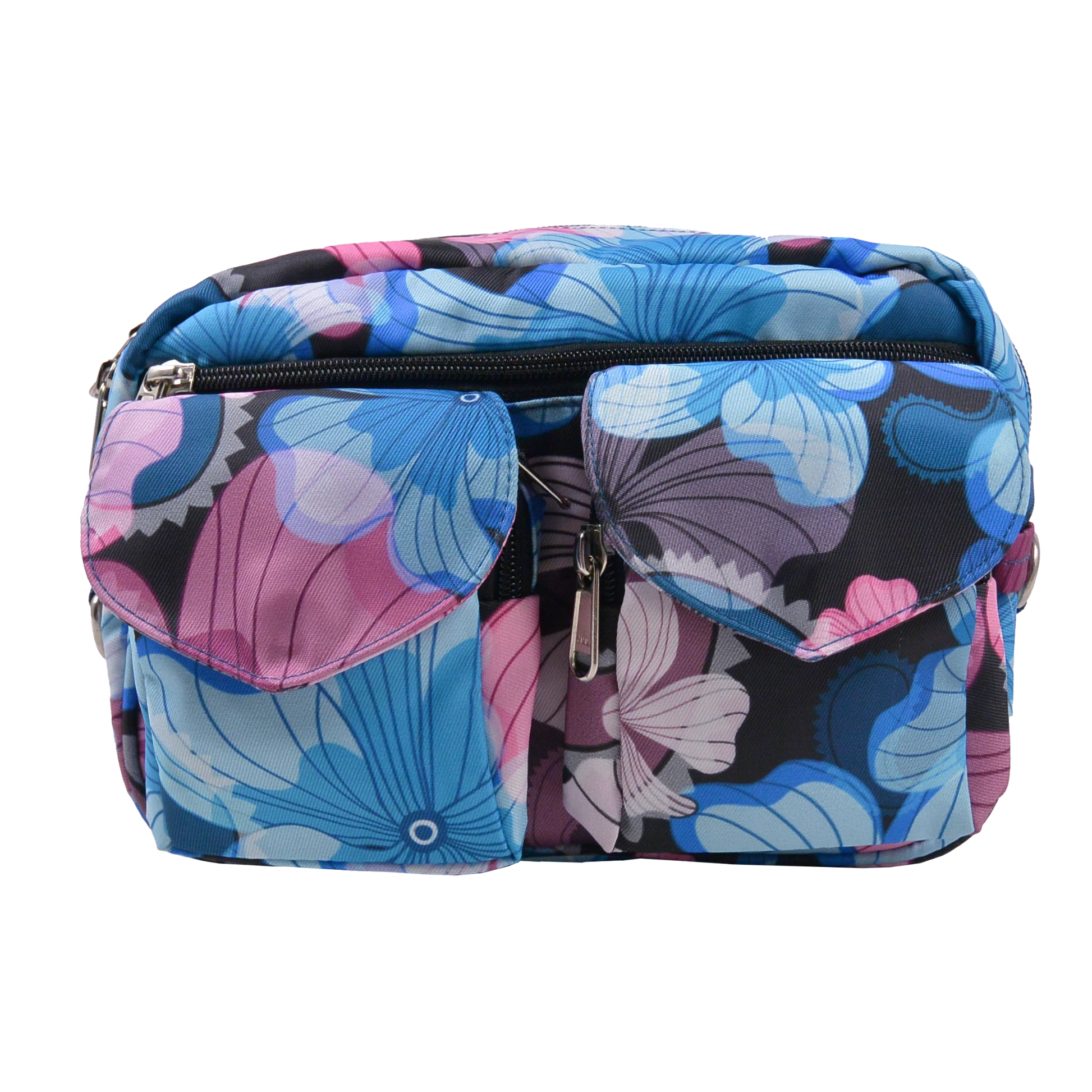 Gürteltaschen aus Stoff mit floristischem Aufdruck Rosa-Blau - Beltbag Nijens Shop 