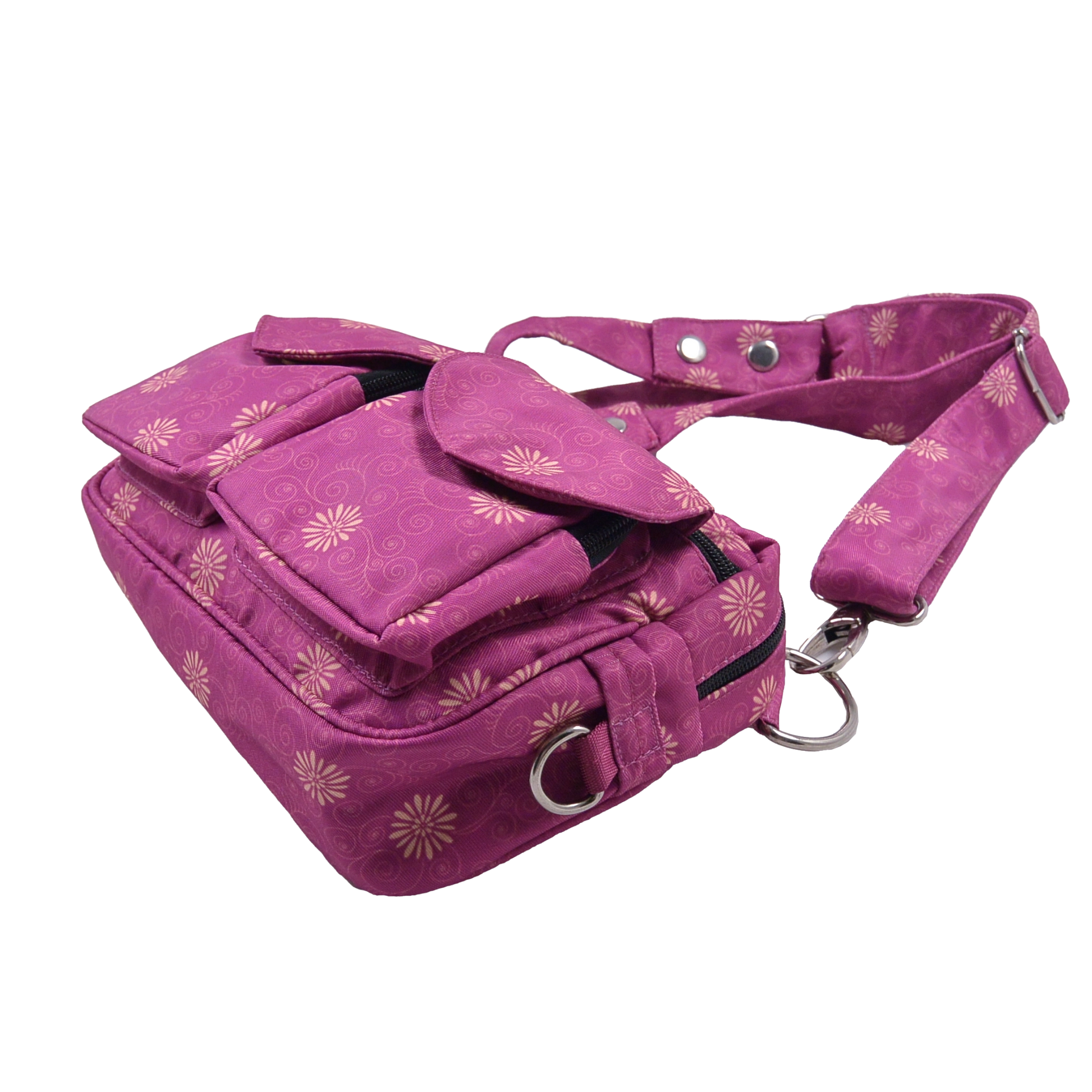 Bauchtasche, Umhängetasche aus Stoff Fuchsia, mit floralem Muster, Beltbag Nijens Shop