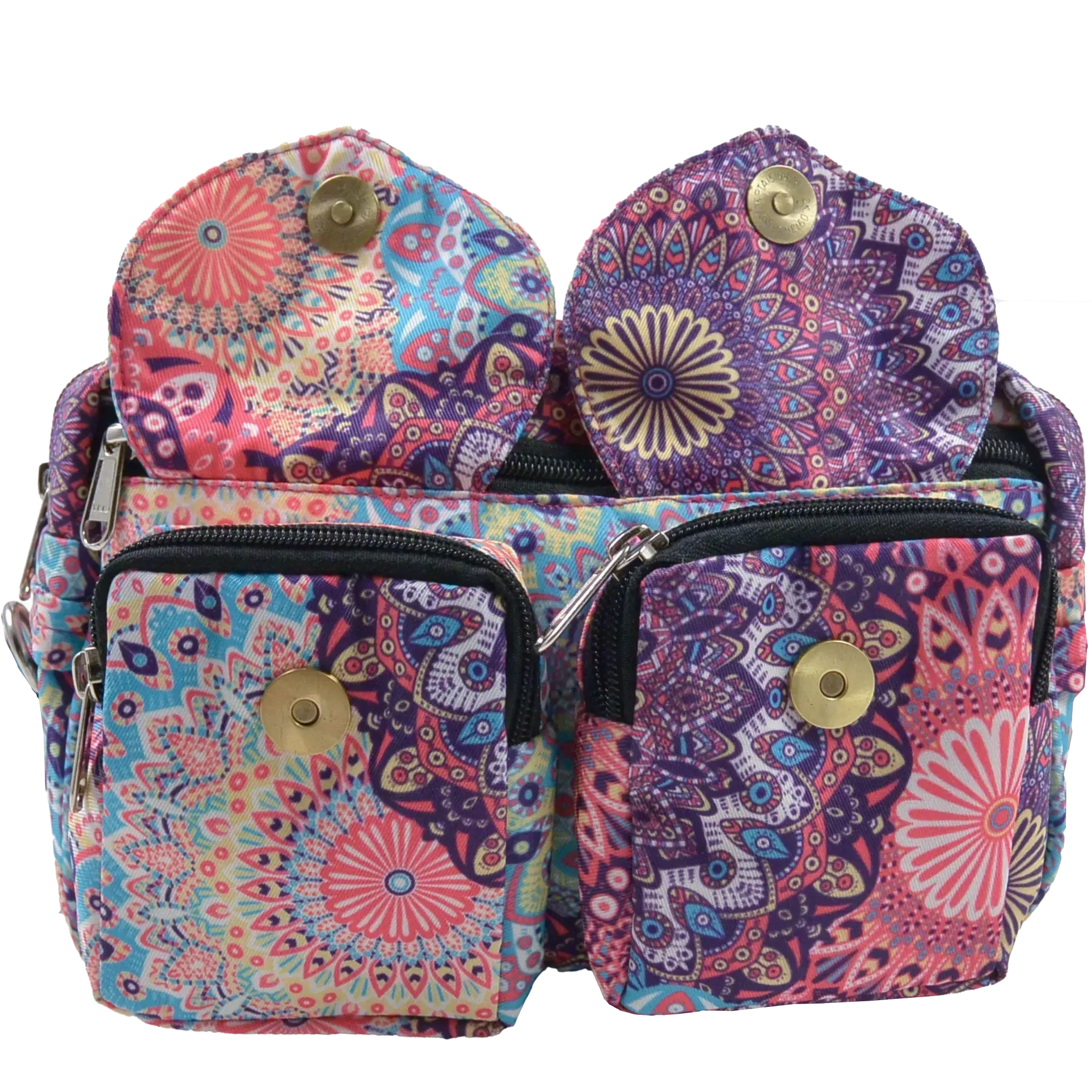 Bauchtasche, Umhängetasche aus Stoff, Bunte Mandala-Motive rosa-blau, Beltbag, Gassitasche