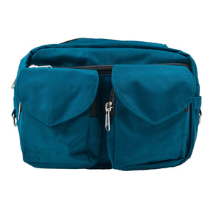 Gassitasche, Bauchtasche sowie UmhĂ€ngetasche aus Nylon, Petrol, und ReiĂverschlussfach vorne mit zwei aufgesetzten, auswaschbaren LeckerliefĂ€chern