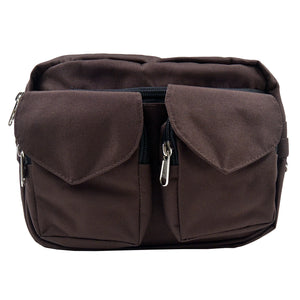 Gassitasche, Bauchtasche sowie UmhĂ€ngetasche aus Nylon, Dunkelbraun, und ReiĂverschlussfach vorne mit zwei aufgesetzten, auswaschbaren LeckerliefĂ€chern