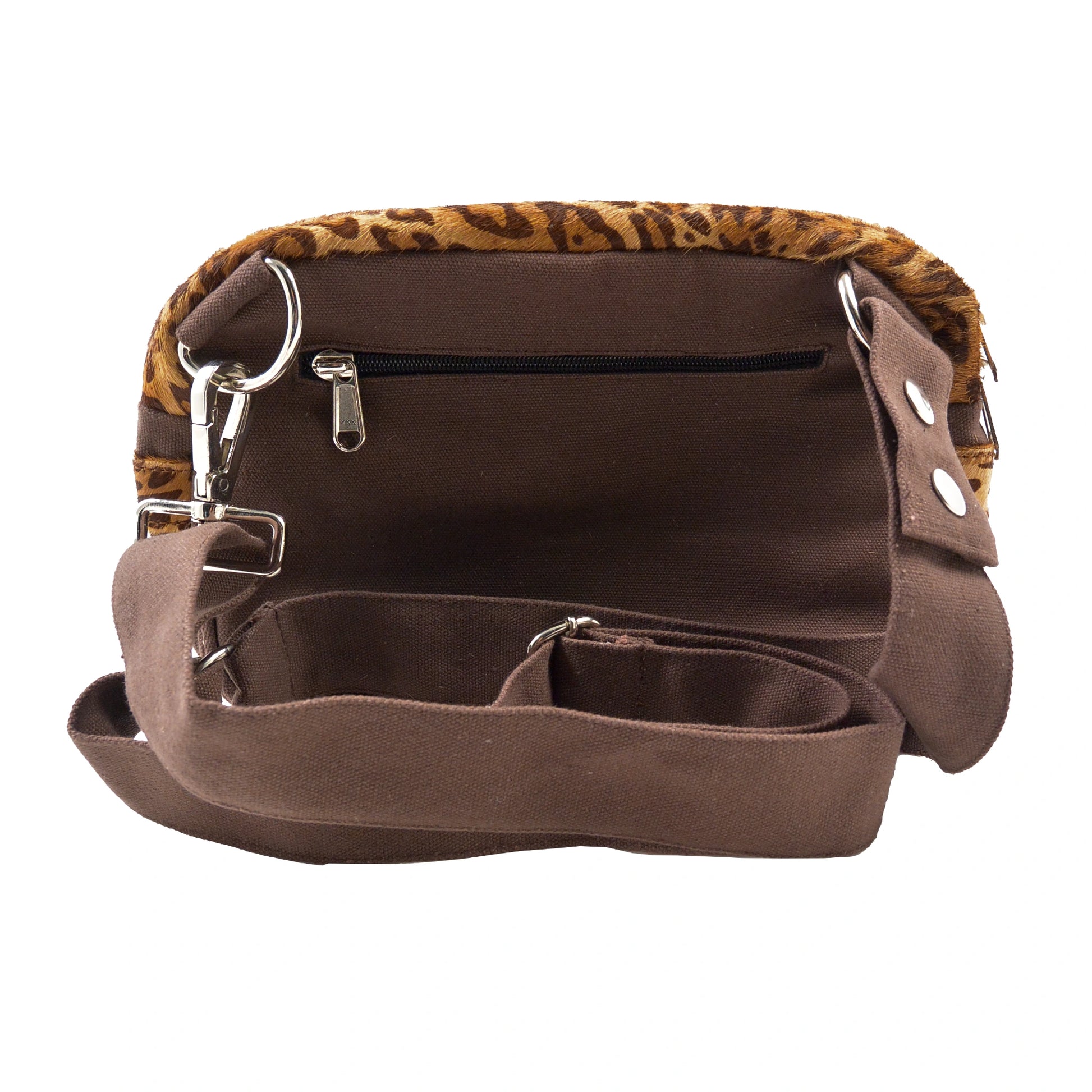 Gürteltasche aus Canvas Braun mit Fell Leopard - Nijens Shop