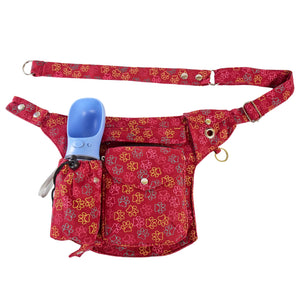 Gassi-Tasche in rot mit buntem Pfotendruck und Flaschenhalter - Brandenburg 51 Nijens Shop