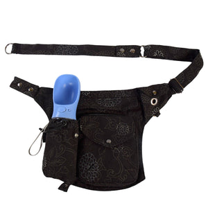 Gassi-Tasche mit Flaschenfach & Leckerli-Fächern in schwarz mit Blumenmuster - Brandenburg 57 Nijens Shop