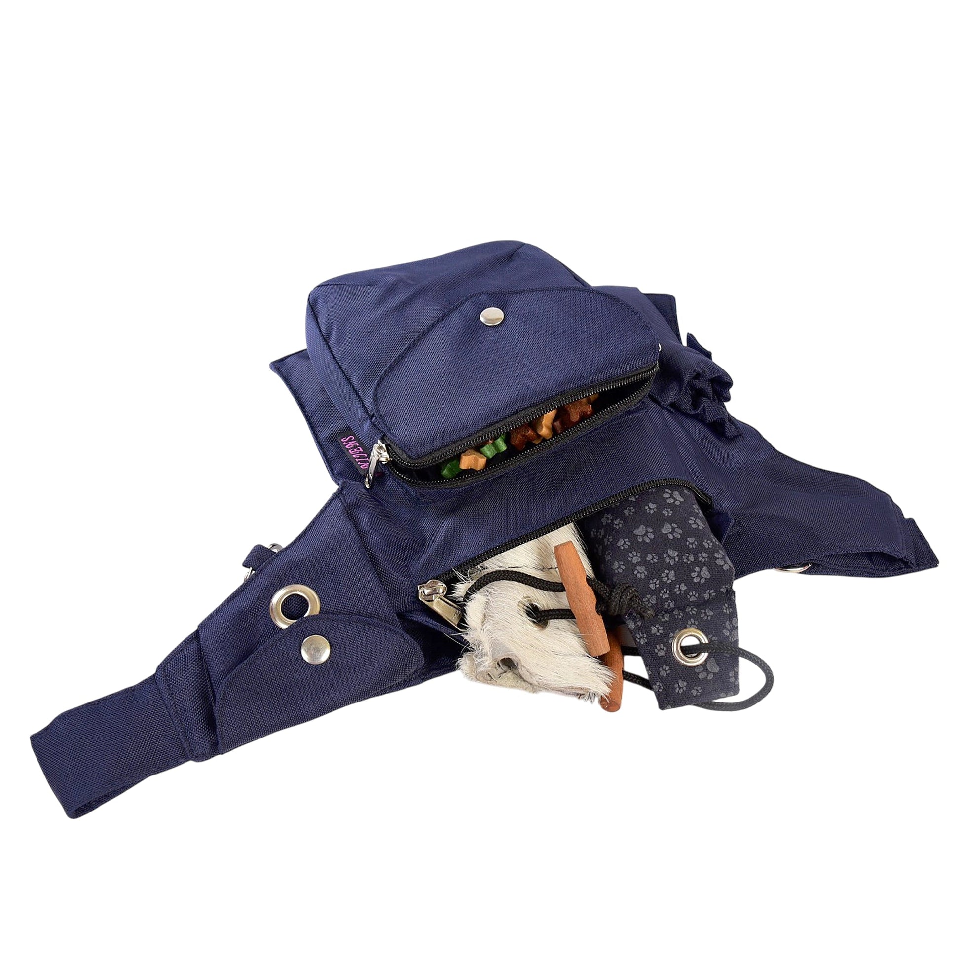 Gassitasche geöffnet mit Hundeleckerlis und Wurf-Dummy im Hauptfach - Ideal für Hundebesitzer - Brandenburg 71017 Nijens Shop