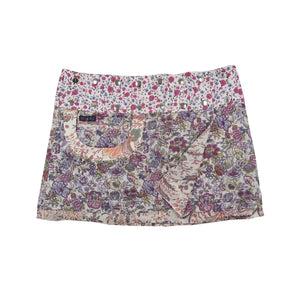 Sommerrock Wenderock Minirock Baumwollstoff Weiß mit Lila, Rosafarbenen Blumen.