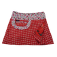 Sommerrock Baumwolle, Rot mit Muster und Tasche. Tragbar von beiden Seiten. Umfang ist einstellbar mit einer doppelten Druckknopfleiste am Rockbund „Weiß mit Blumenmuster“.