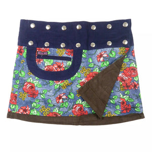 Minirock Nijens Wickelrock Kurzer Cordrock Wenderock aus Cord mit Blumen-Motive