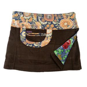Minirock Nijens Wickelrock Kurzer Cordrock Wenderock aus Cord Braun mit Blumenmuster