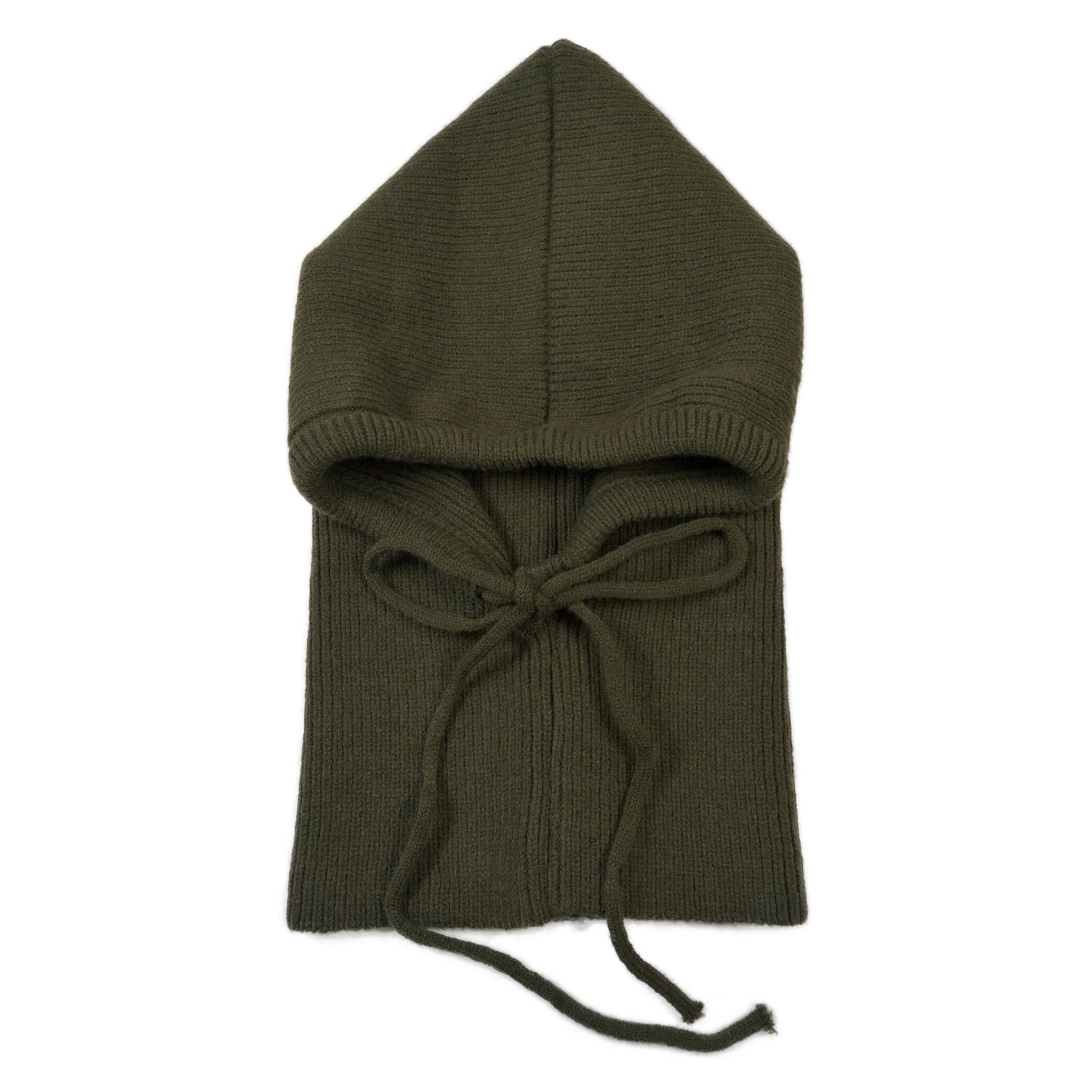 Balaclava Olivgrün aus Strick mit Kordelzug – Vorderansicht