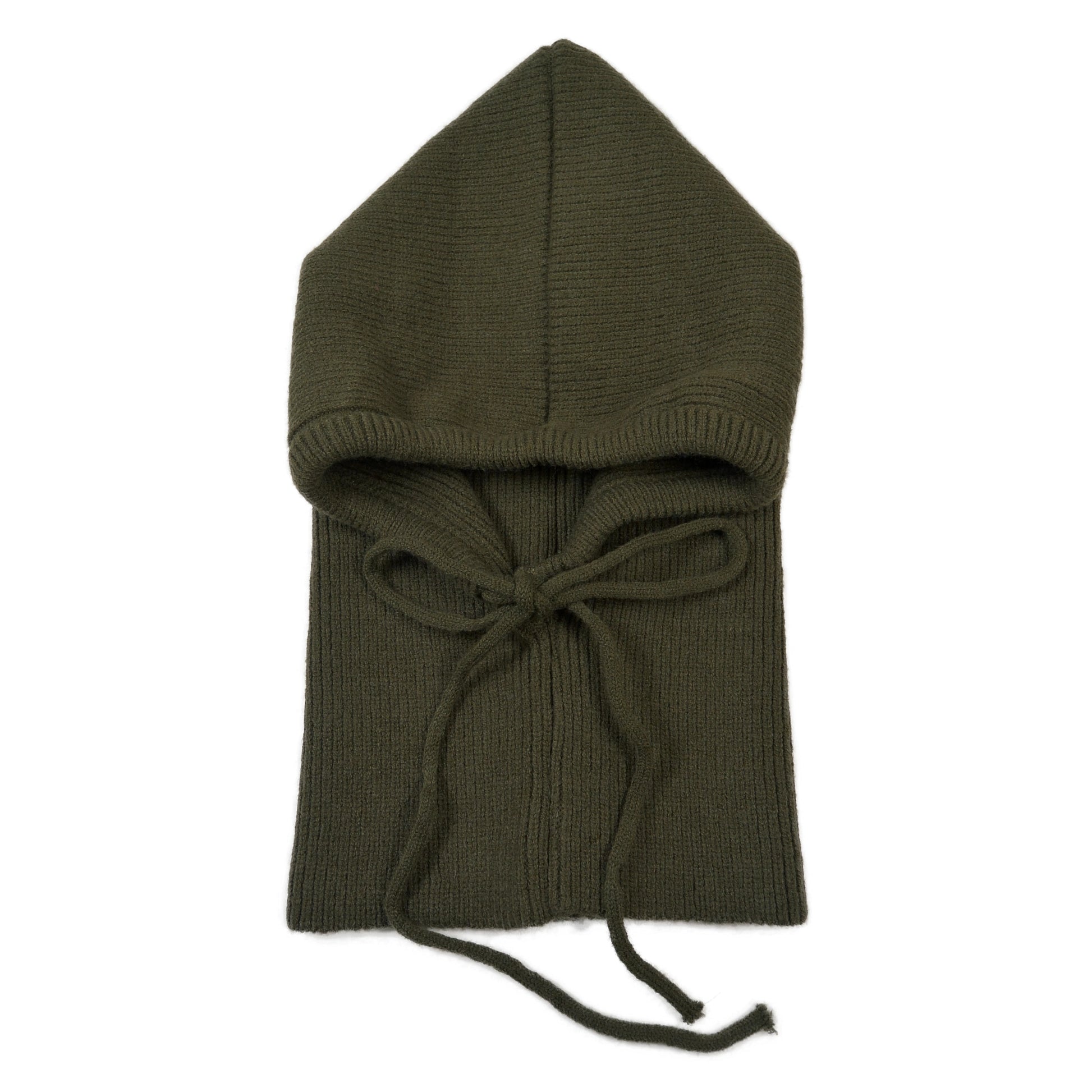 Balaclava Olivgrün aus Strick mit Kordelzug – Vorderansicht