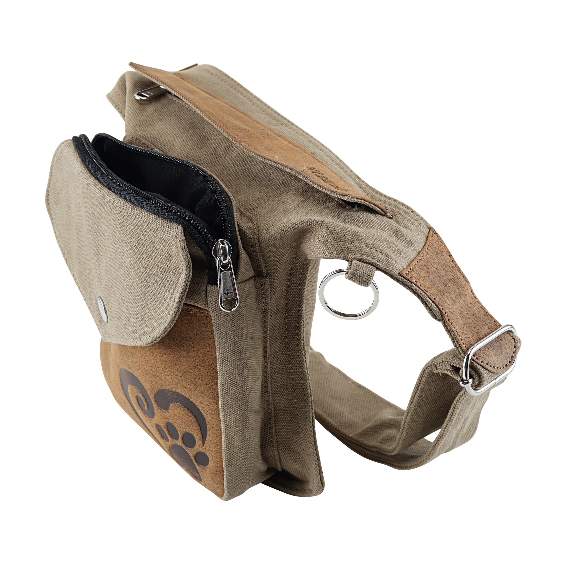 Gassi-Tasche Leder Vintage TAN Wildleder mit Pfotenherzprägung 5