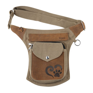 Gassi-Tasche Leder Vintage TAN Wildleder mit Pfotenherzprägung