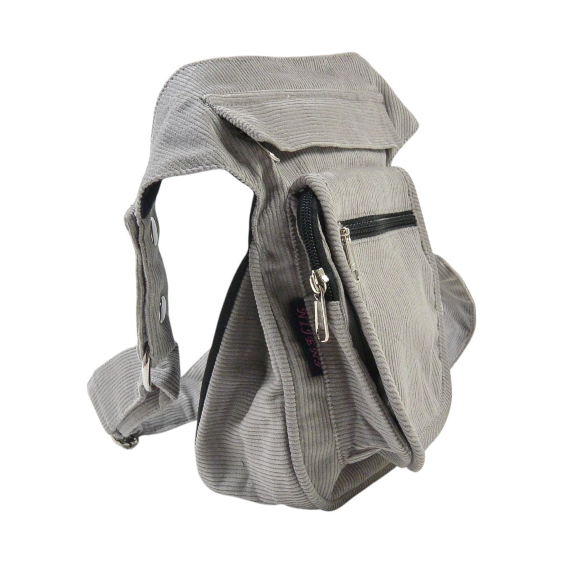 Stylische Cord Bauchtasche Paris in Hellgrau – Seitenansicht