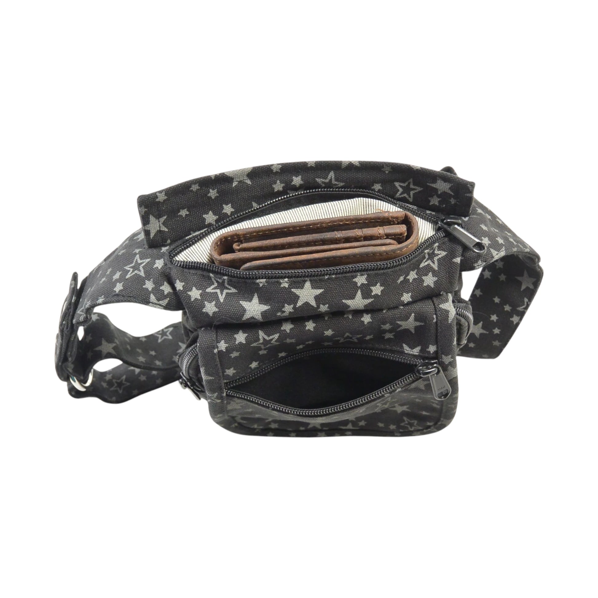 Geräumige Paris Canvas Bauchtasche mit Sternen-Print – mehrere Fächer für Geldbörse, Handy und Reiseutensilien