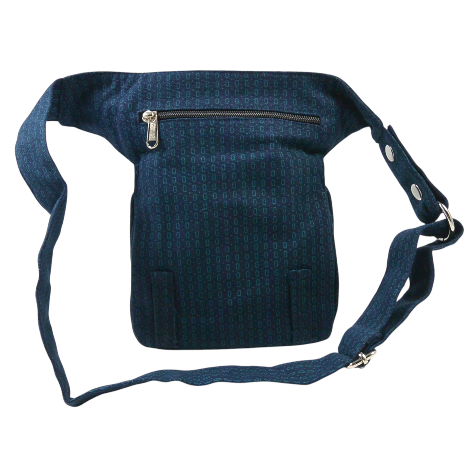 Nijens Paris Bauchtasche in Petrol mit Ethno-Print – praktische Hüfttasche. Rückseite.