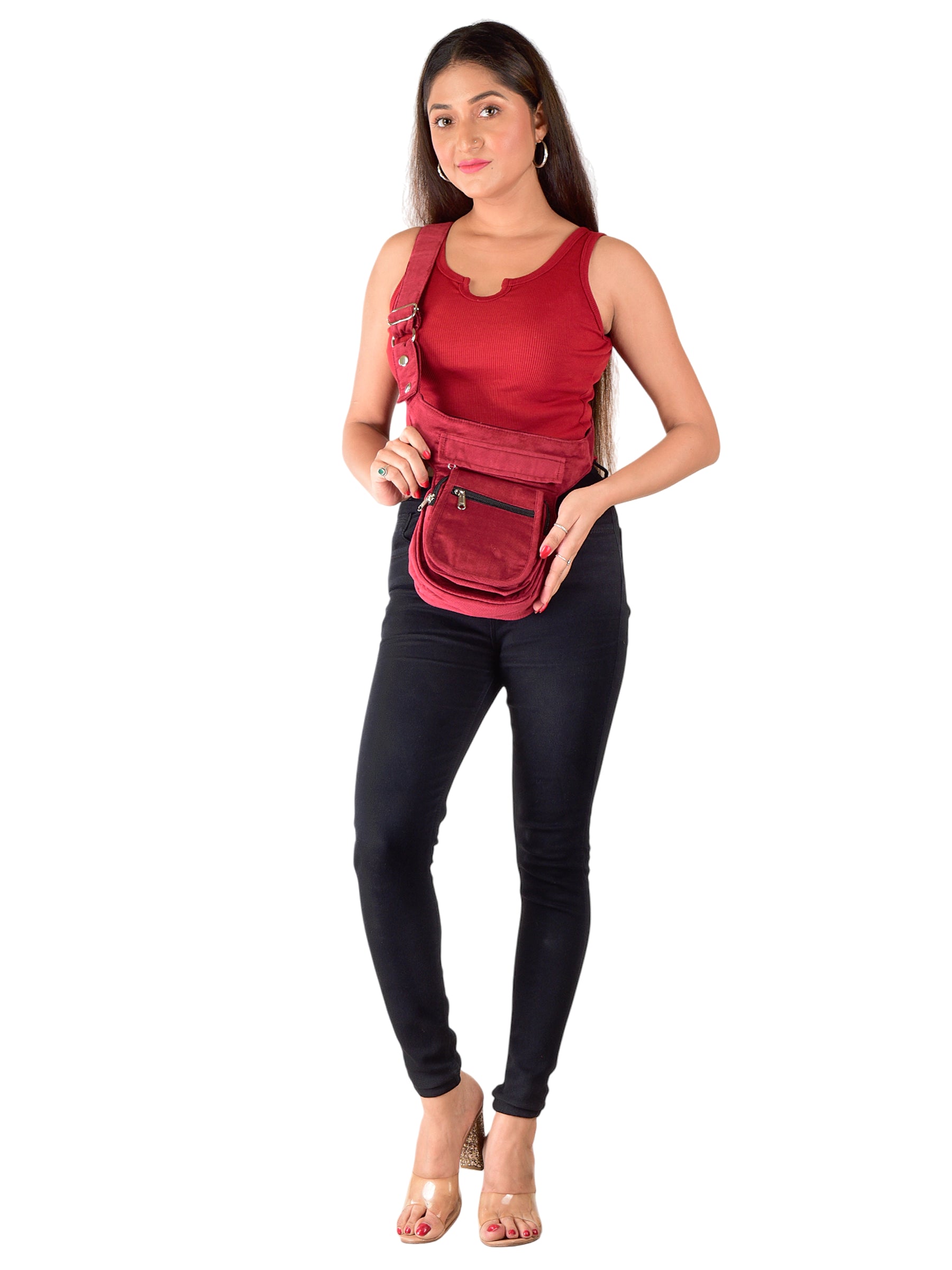 Rote Cordtasche Paris von Nijens als Schultertasche mit Reißverschlussfächern