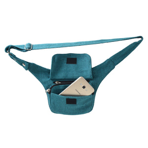 Nijens Bauchtasche in Grau, Klappe geöffnet mit Handyfach.