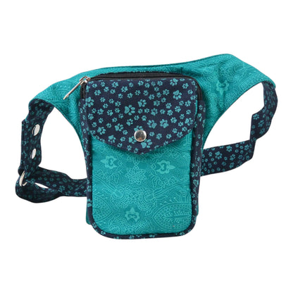 Nijens Hamburg Hüfttasche türkis mit Mandala-Muster und Pfotenprint, kompakte Bauchtasche für Spaziergänge